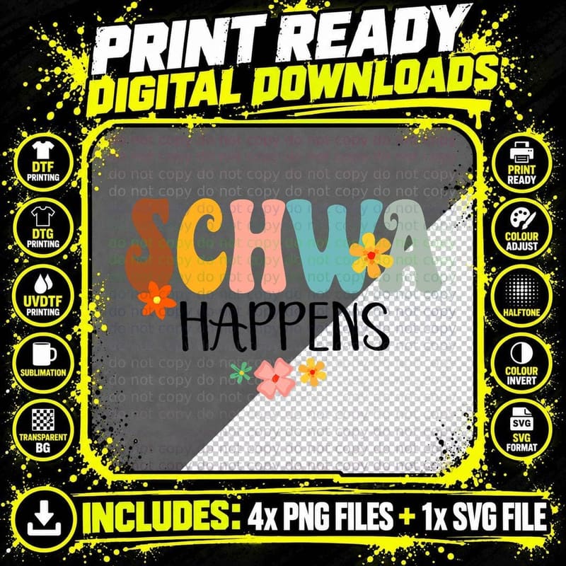 Schwa Happens Science of Reading Teacher Intervention Png SVG Digital Bundle