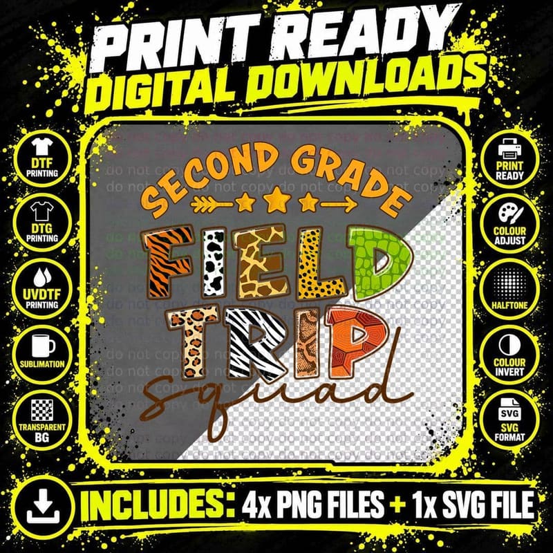 Second Grade Zoo Field Trip Squad Matching Students Png SVG Digital Bundle