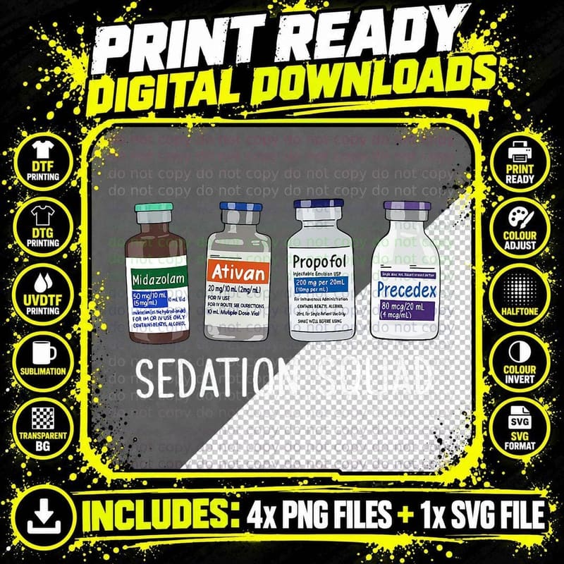 Sedation Squad Pharmacology CRNA ICU Nurse Appreciation Png SVG Digital Bundle