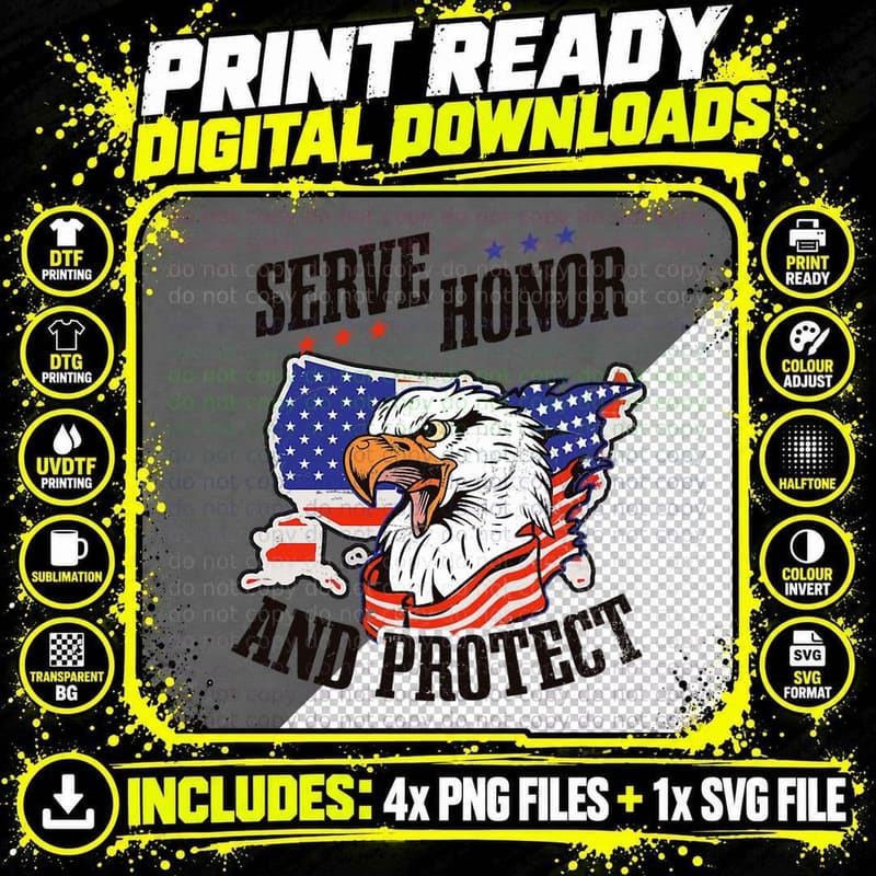 Serve Honor and Protect Design 4th July Police Officer Png SVG Digital Bundle