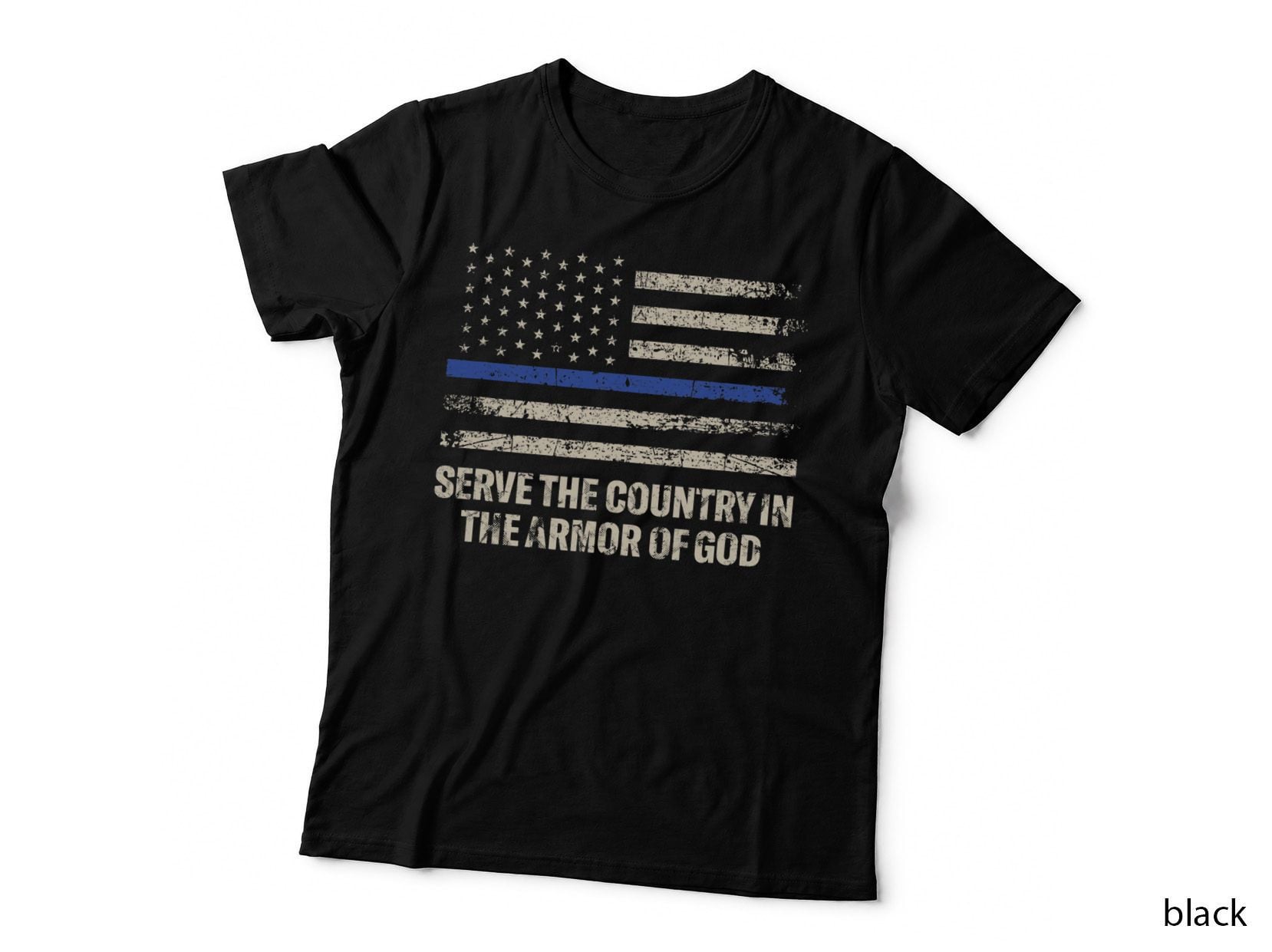 Serve in the Armor of God Thin Blue Line Police Officer T-Shirt