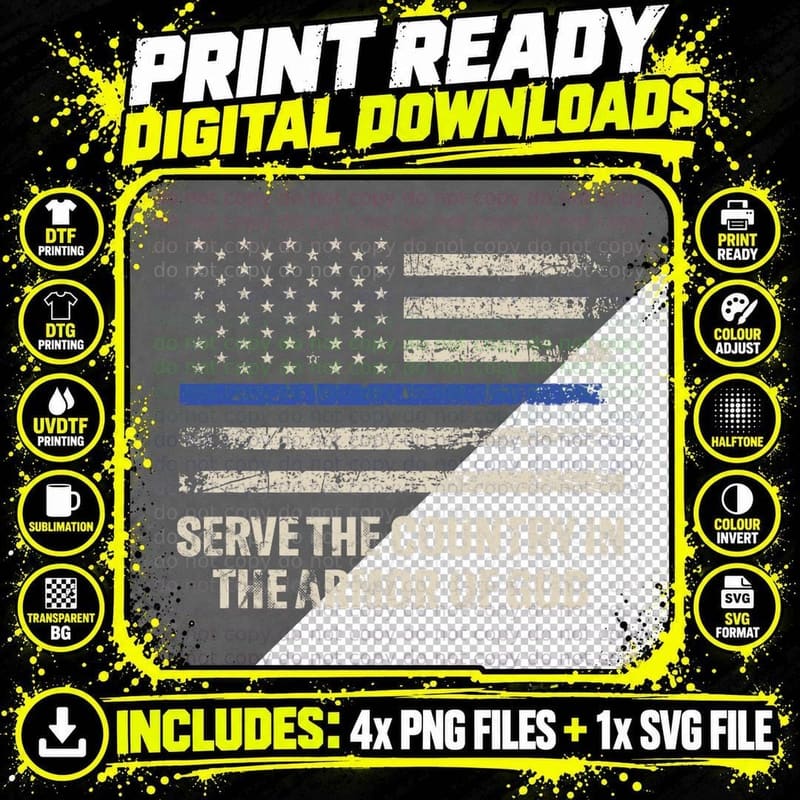 Serve in the Armor of God Thin Blue Line Police Officer Png SVG Digital Bundle