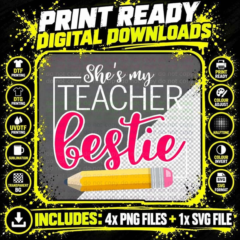 She Is My Teacher Bestie Couple Matching Outfit Apparel Png SVG Digital Bundle