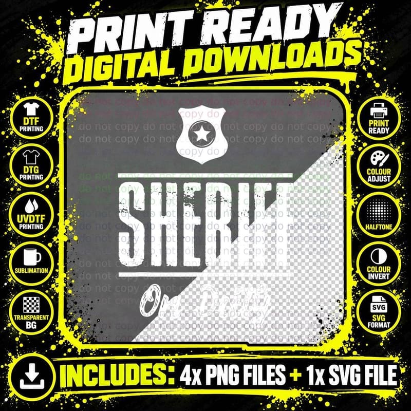 Sheriff on Duty Sheriff Star Police Officer T-Shirt Png SVG Digital Bundle