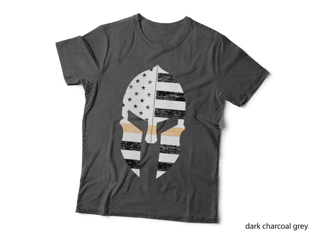 Spartan Warrior Helmet Thin Blue Line Flag Police American T-Shirt