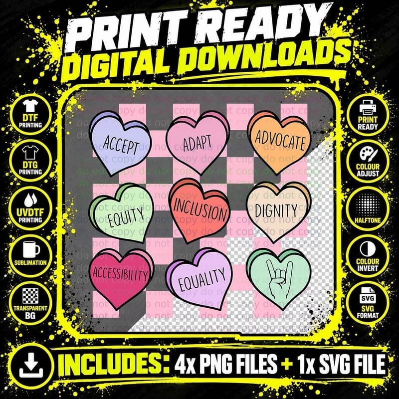 Special Education Teacher Candy Heart Valentines Day Png SVG Digital Bundle