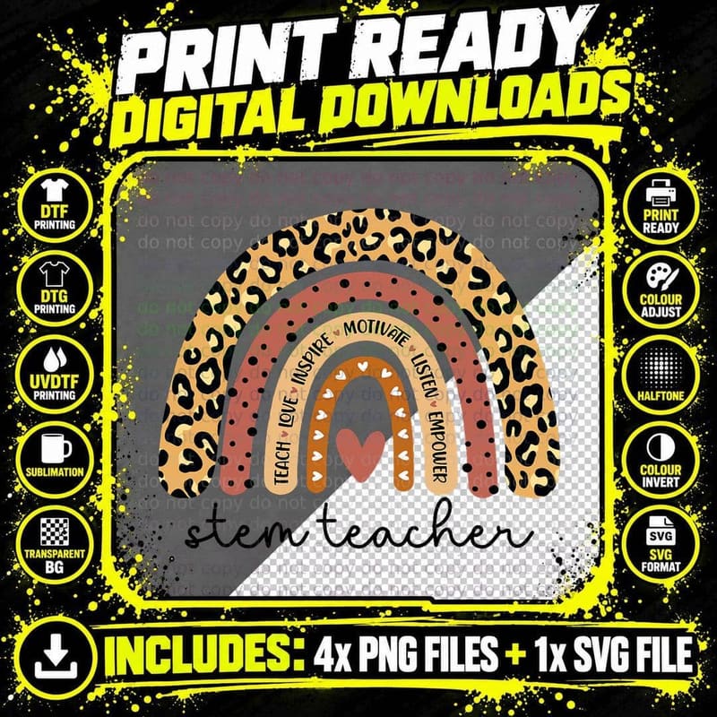Stem Teacher 100th Day of School Teacher Rainbow T-Shirt Png SVG Digital Bundle