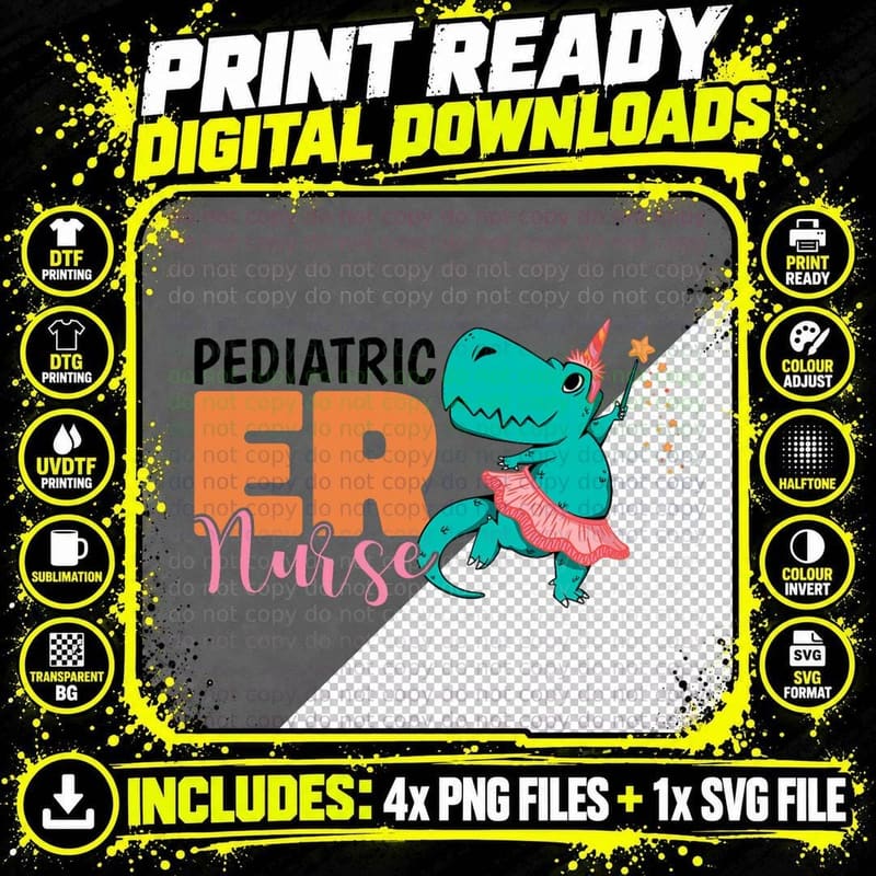 T-Rex Pediatric ER Nurse T-Shirt Png SVG Digital Bundle