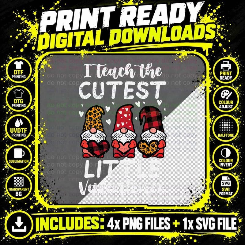 Teach Cutest Little Valentines Gnomes Leopard Plaid Png SVG Digital Bundle