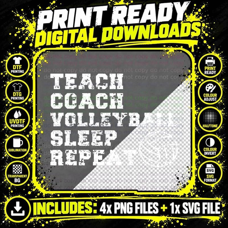 Teacher Coach Funny Volleyball T-Shirt Png SVG Digital Bundle
