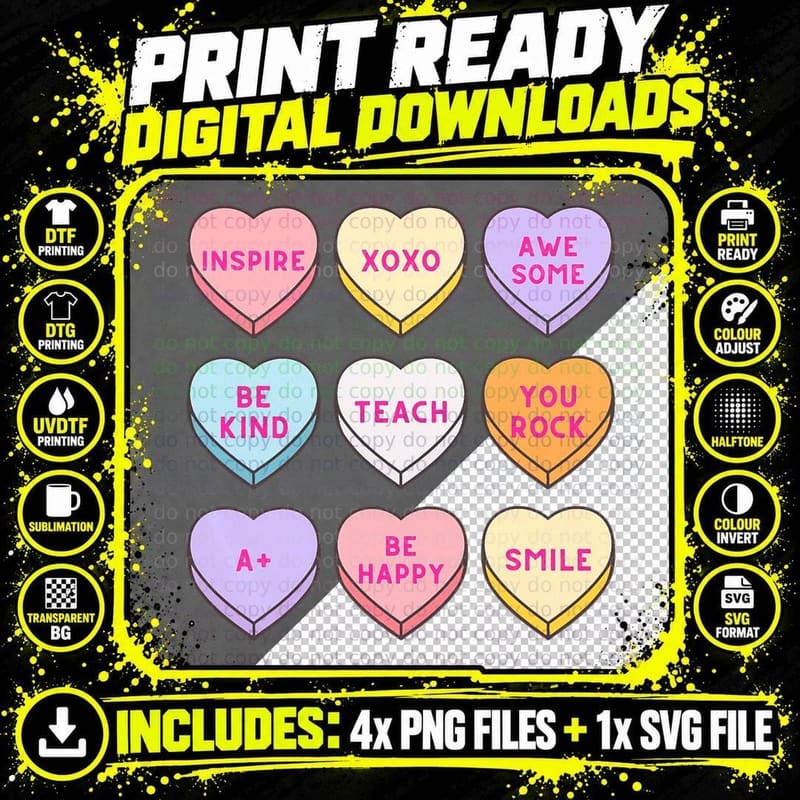 Teacher Hearts Valentines Day Cute for Teachers T-Shirt Png SVG Digital Bundle