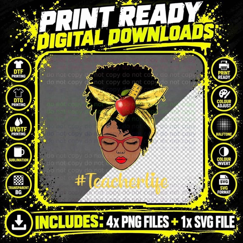 Teacher Life Black Afro African Melanin Women Back to Png SVG Digital Bundle