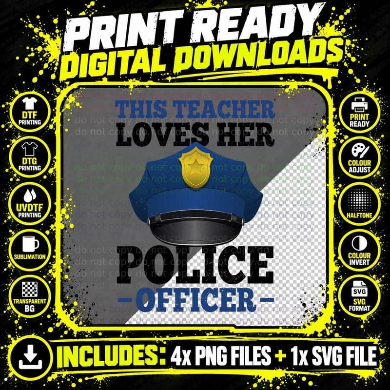 Teacher Loves Police Officer Hat Girlfriend Couple Cop Png SVG Digital Bundle