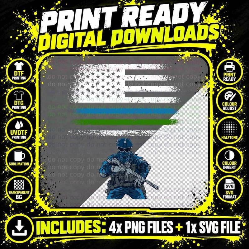 Thin Blue Green Line T-Shirt Police Military T-Shirt Png SVG Digital Bundle