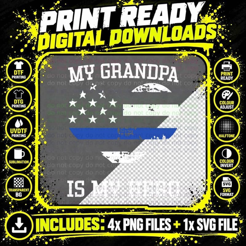 Thin Blue Line Heart Flag Police Officer Support T-Shirt Png SVG Digital Bundle