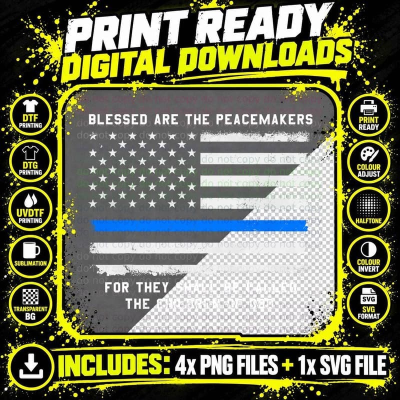 Thin Blue Line Shirt for Men Support Police Peacemakers Png SVG Digital Bundle