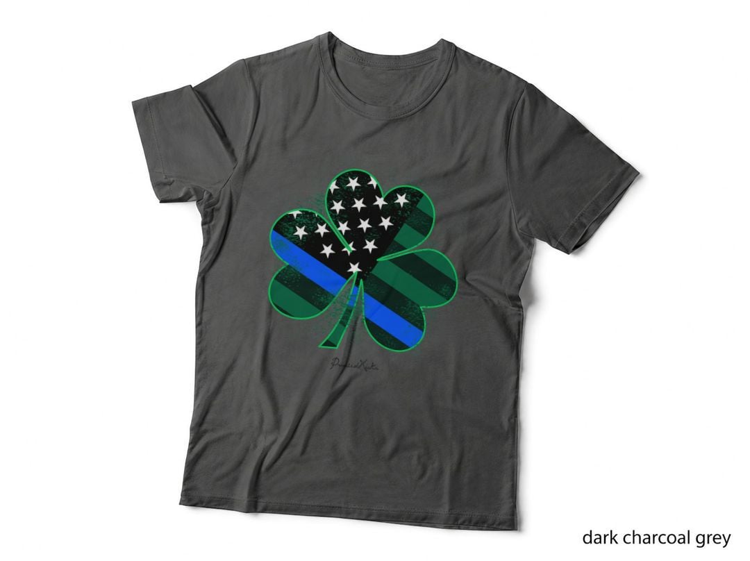 Thin Blue Line St Patricks Day Police Shamrock T-Shirt