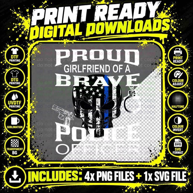 Thin Blue Line Tshirt - Proud Girlfriend of Police Png SVG Digital Bundle