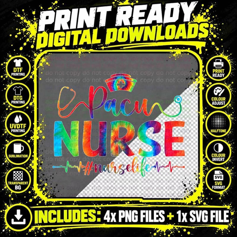 Tie Dye PACU Nurse Anesthesia RN Registered Nurses Week Png SVG Digital Bundle