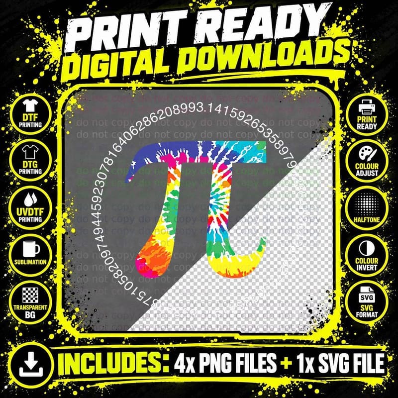 Tie Dye Pi Day T Physics Math Teacher Engineer T-Shirt Png SVG Digital Bundle