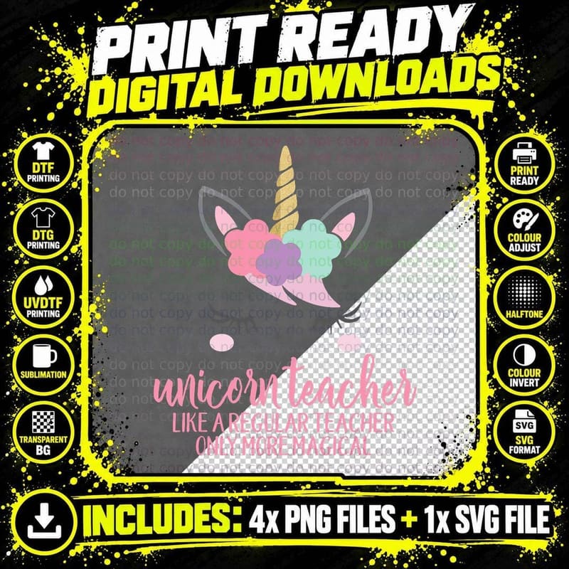 Unicorn Teacher Shirt, Funny Cute Teacher Appreciation Png SVG Digital Bundle
