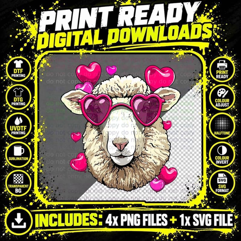 Valentines Day Sheep Lamb Heart Couples Sheep Lover Png SVG Digital Bundle