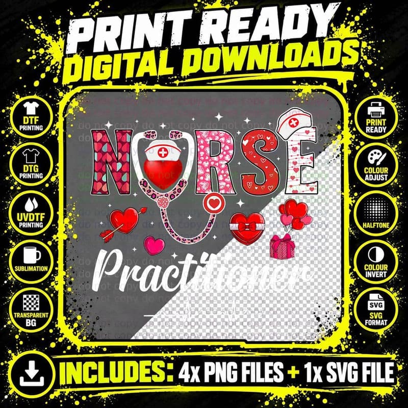 Valentines Nurse Practitioner Scrubs Nurse Life Png SVG Digital Bundle