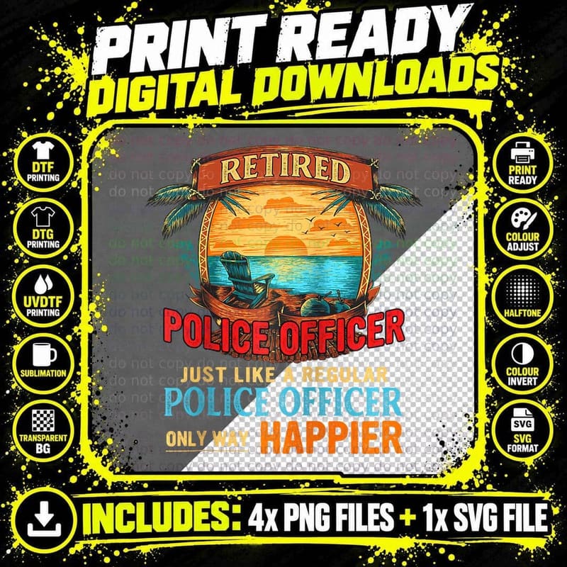 Vintage Beach Retired Police Officer Definition Only Png SVG Digital Bundle