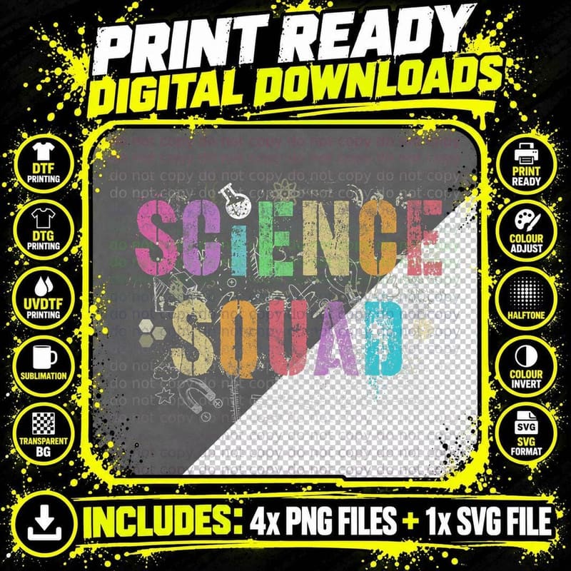 Vintage Science SQUAD Technology Teacher Team Student Png SVG Digital Bundle