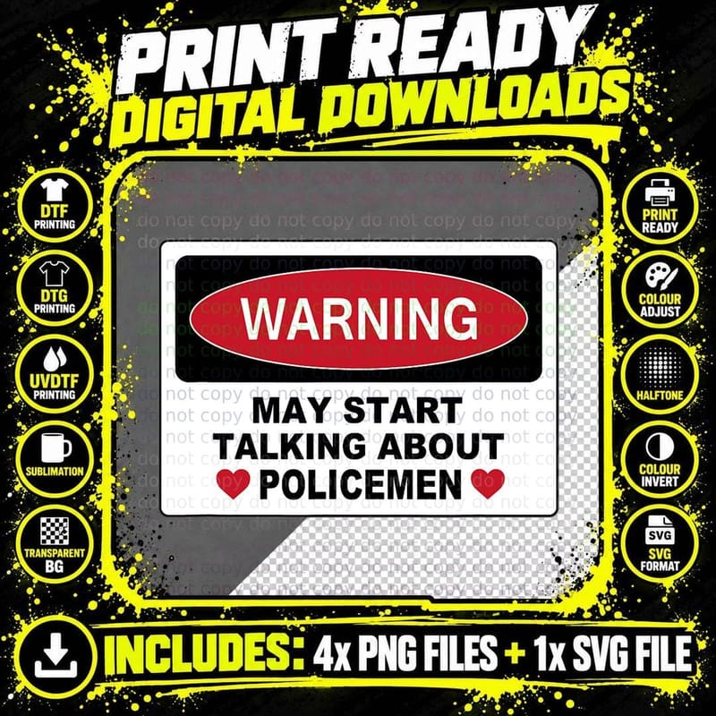 Warning Talking Police Policemen Graphic Novelty Vintage Png SVG Digital Bundle