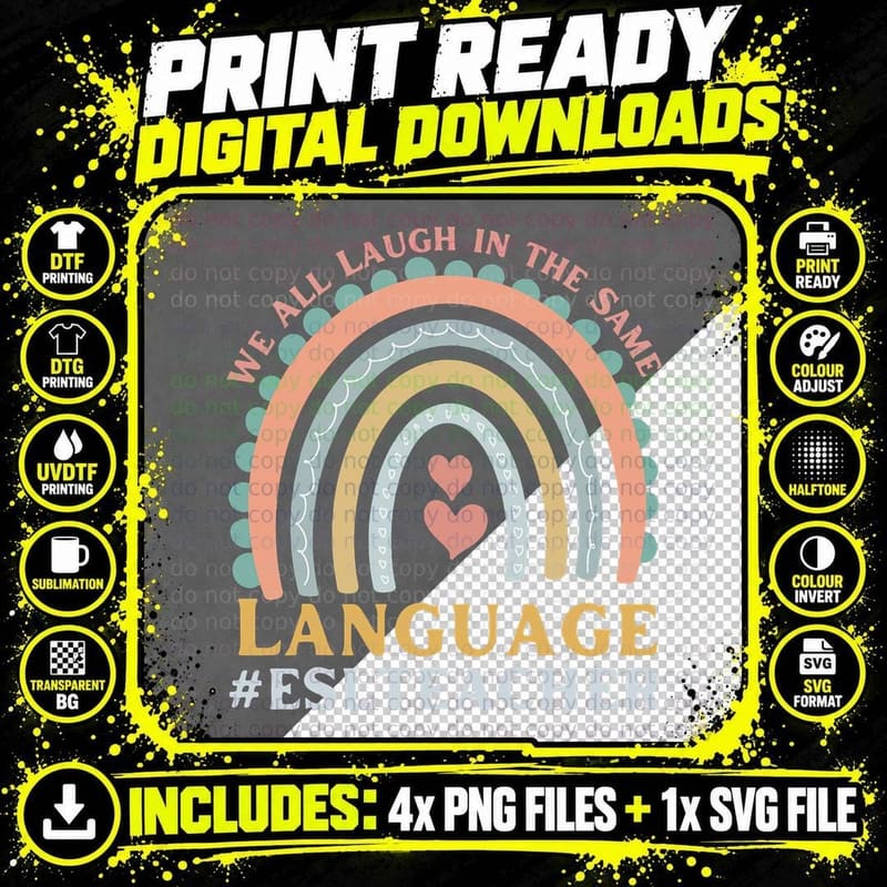 We All Laugh in the Same Language ESL Teacher Boho Png SVG Digital Bundle