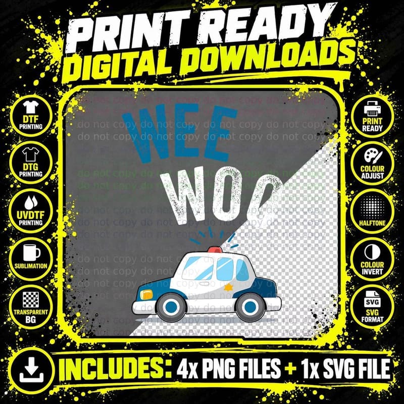 Wee Woo Police Car Funny Cute T-Shirt Png SVG Digital Bundle