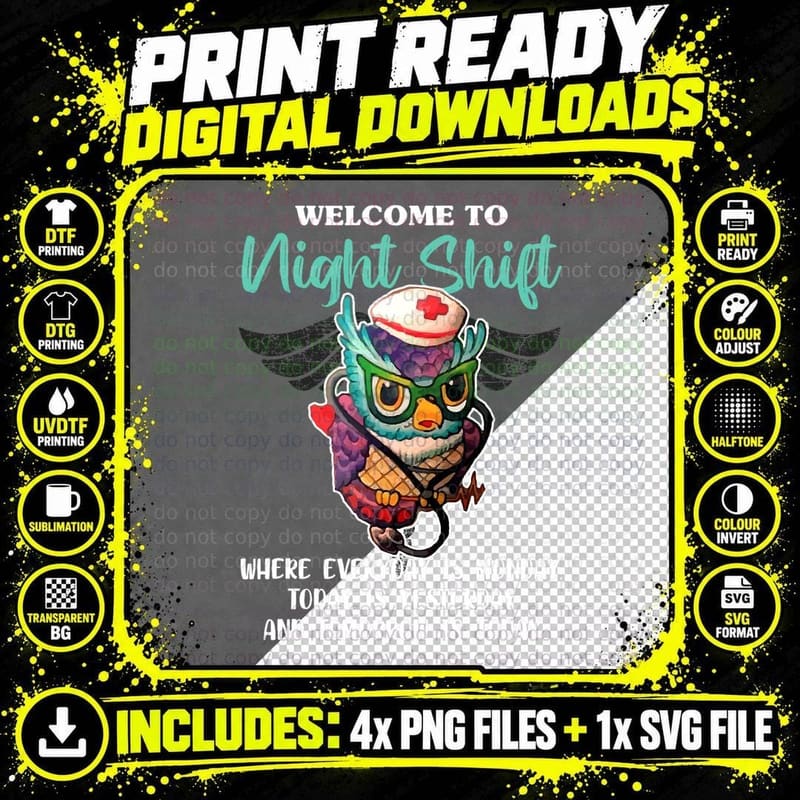 Welcome to Night Shift - Funny Nursing Nurse Owls Lover Png SVG Digital Bundle