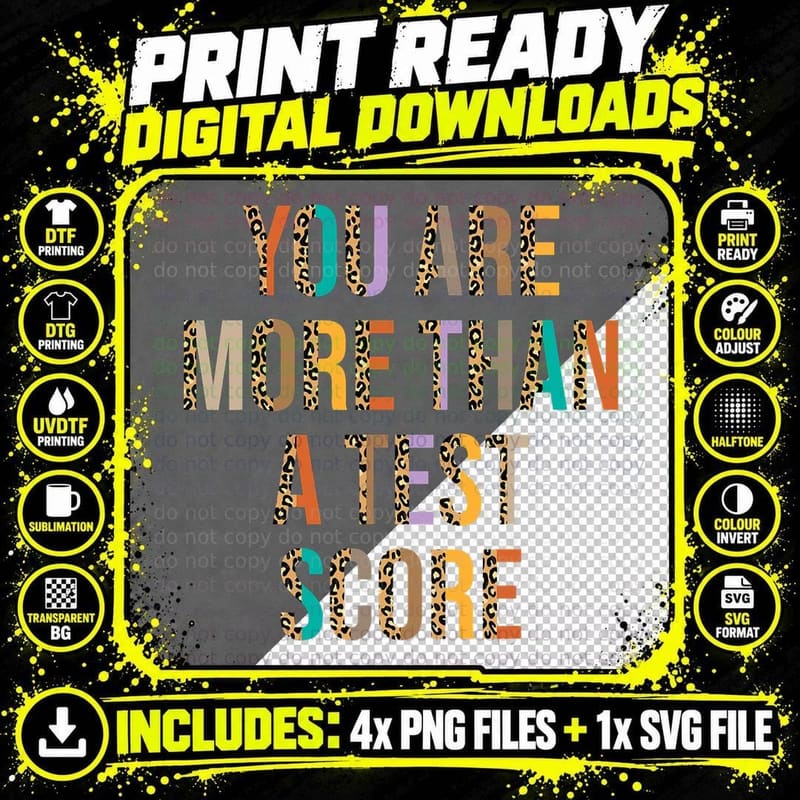 You Are More Than a Test Score Leopard Teacher Testing Png SVG Digital Bundle