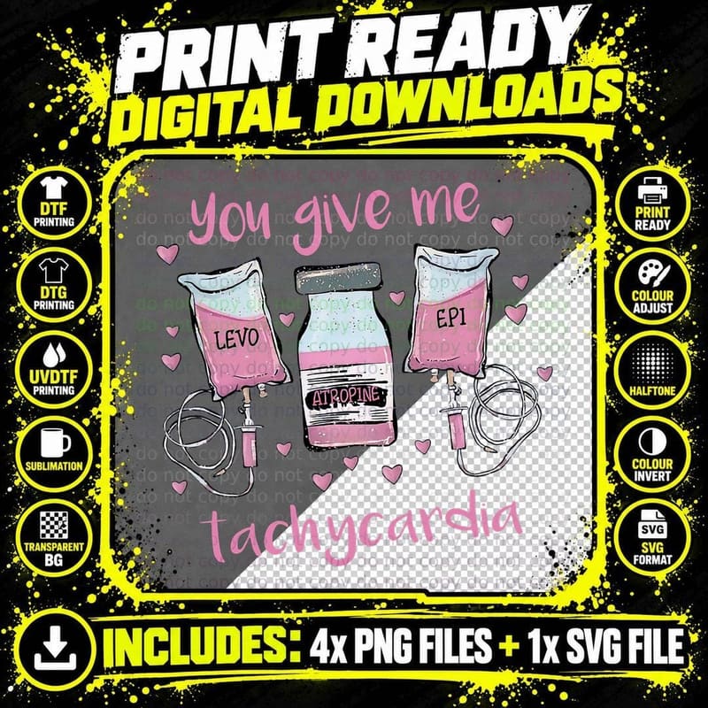 You Give Me Tachycardia Funny ICU Nurse Pink Valentines Png SVG Digital Bundle