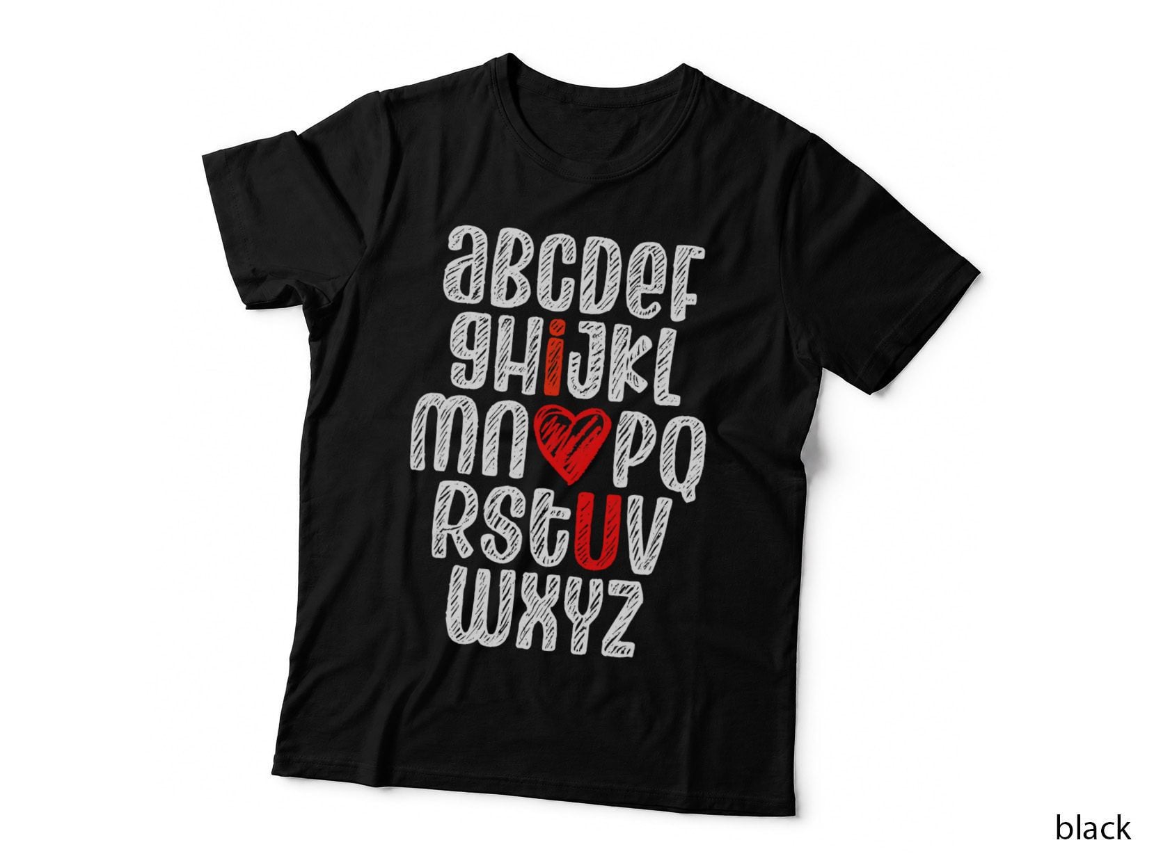 ABC Chalk Alphabet I Love You English Teacher Valentines Day T-Shirt