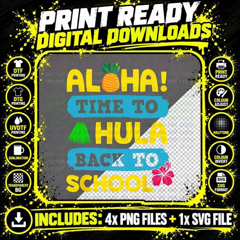 Aloha Back to School Hawaii Theme Cool Hawaiian Teacher Png SVG Digital Bundle