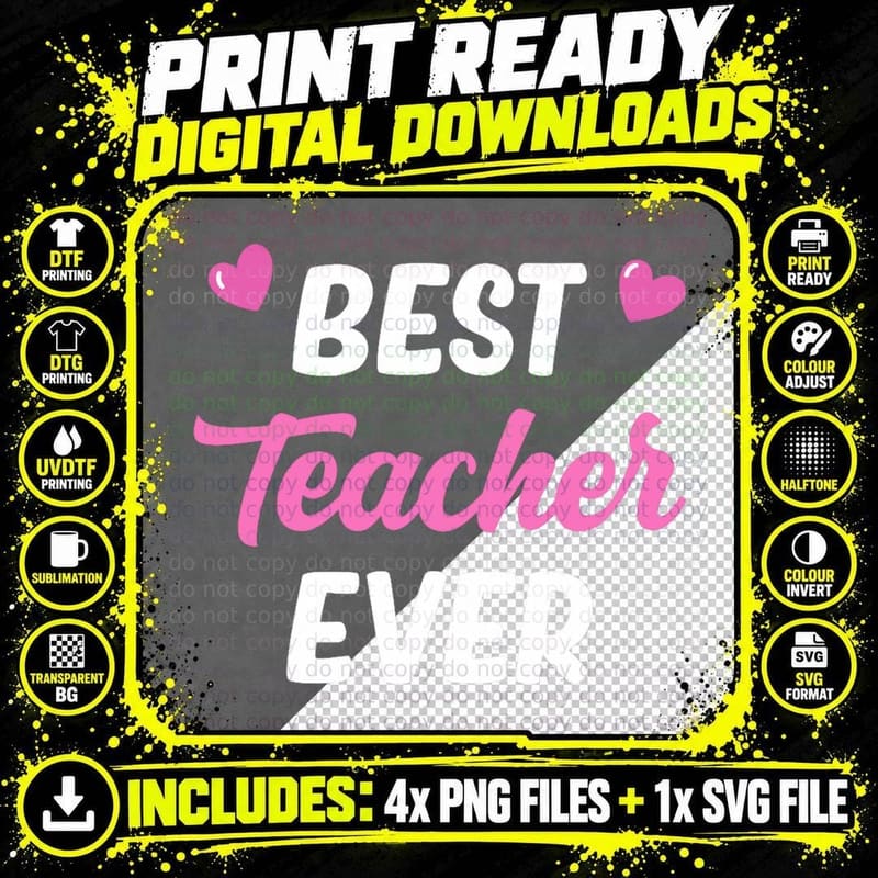 Best Teacher Ever - Teacher Gifts, P!nk Png SVG Digital Bundle