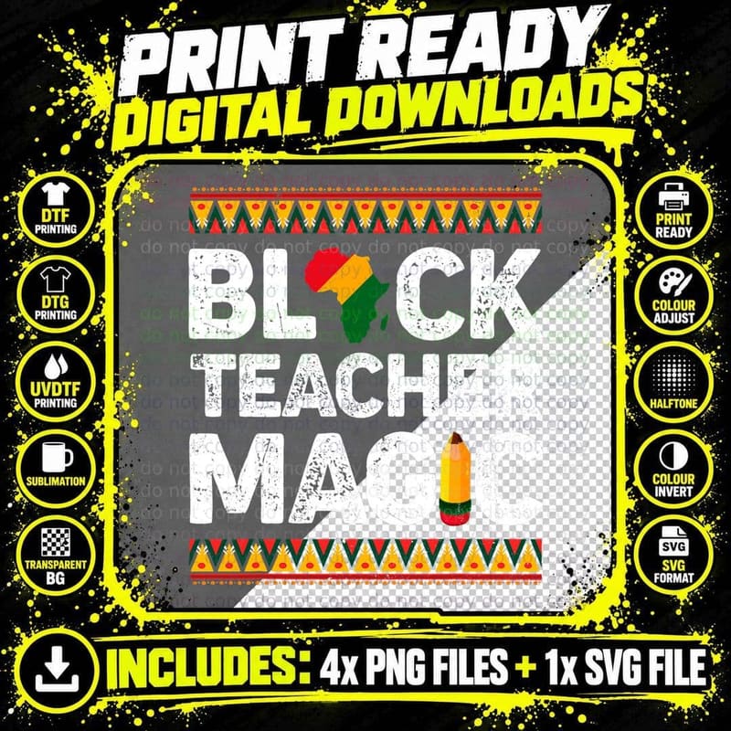 Black Teacher Magic Shirt Melanin Pride Black History Png SVG Digital Bundle