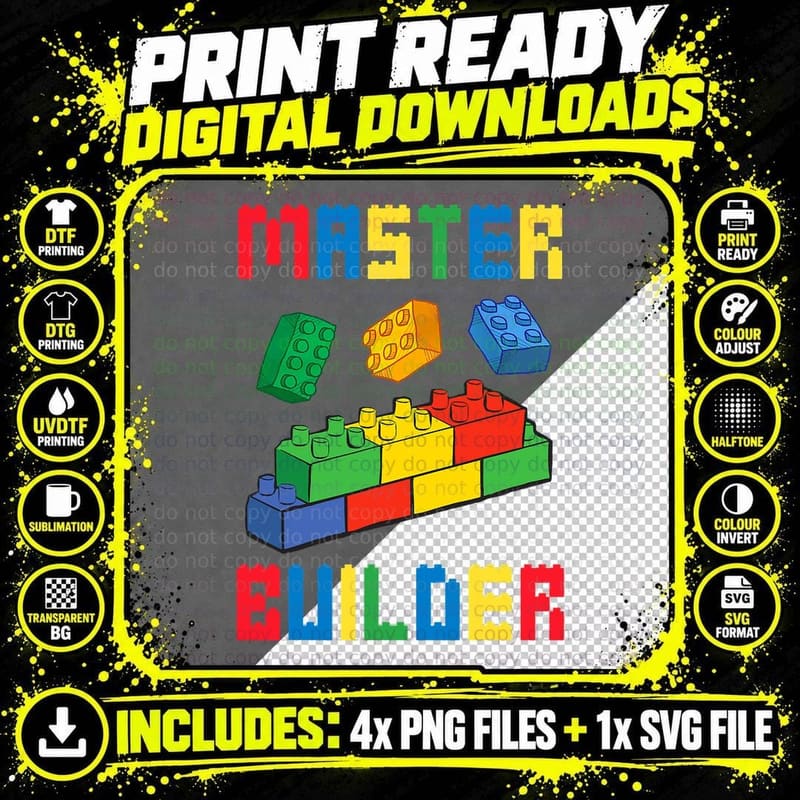 Brick Builder Funny Blocks Building Master Builder Toys Png SVG Digital Bundle