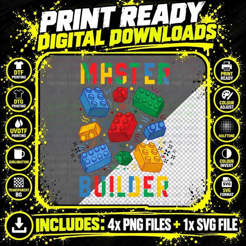 Brick Builder Funny Blocks Master Builder T-Shirt Png SVG Digital Bundle
