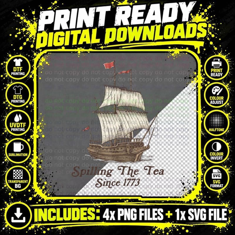 Funny US History Teacher Boston Spilling the Tea Since Png SVG Digital Bundle