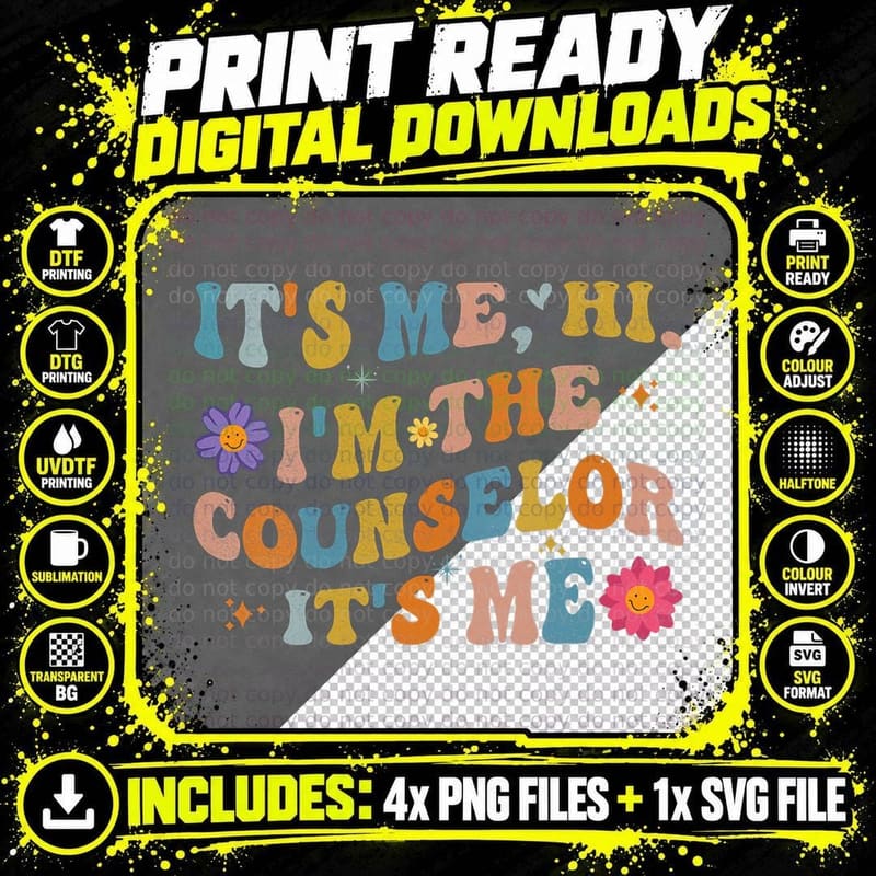 Groovy It's Me Hi I'm the Counselor It's Me Funny Png SVG Digital Bundle