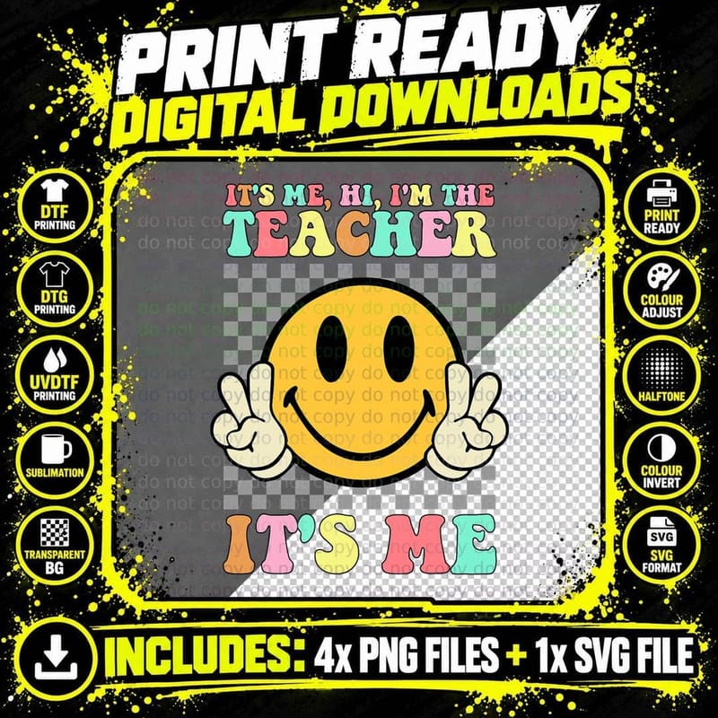 It's Me Hi I'm the Teacher Retro Groovy Teacher Life Png SVG Digital Bundle
