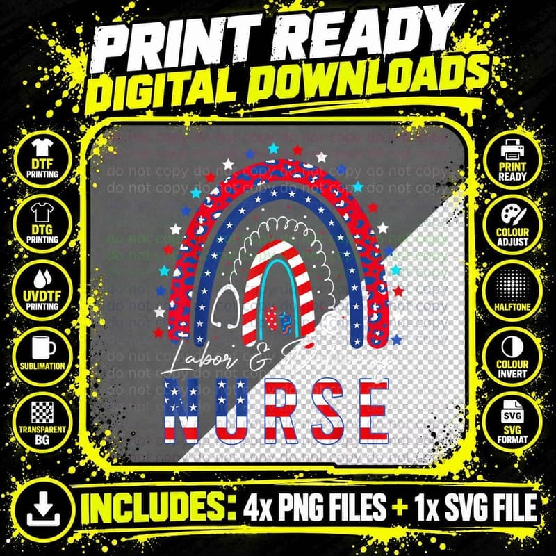 Rainbow Stethoscope Patriotic Labor Delivery Nurse 4th Png SVG Digital Bundle