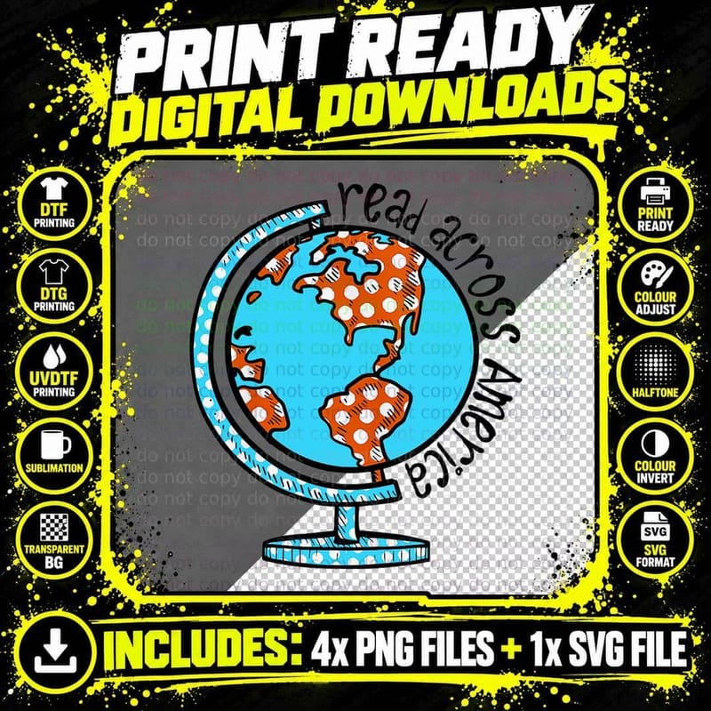 Reads Across That America Reading Lover Teacher Reader Png SVG Digital Bundle