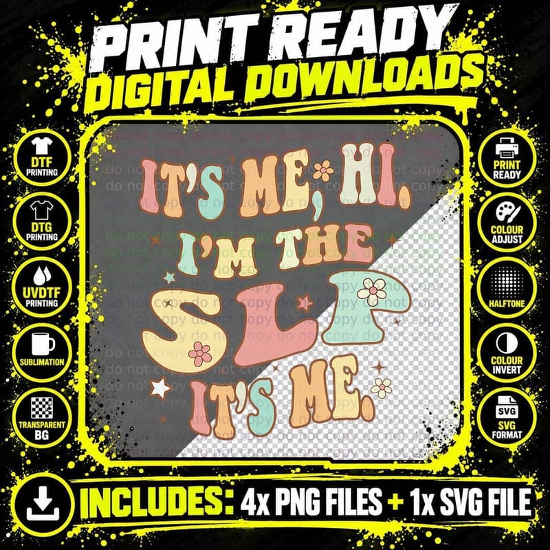Speech Therapy Retro Groovy It's Me Hi I'm the SLP Png SVG Digital Bundle