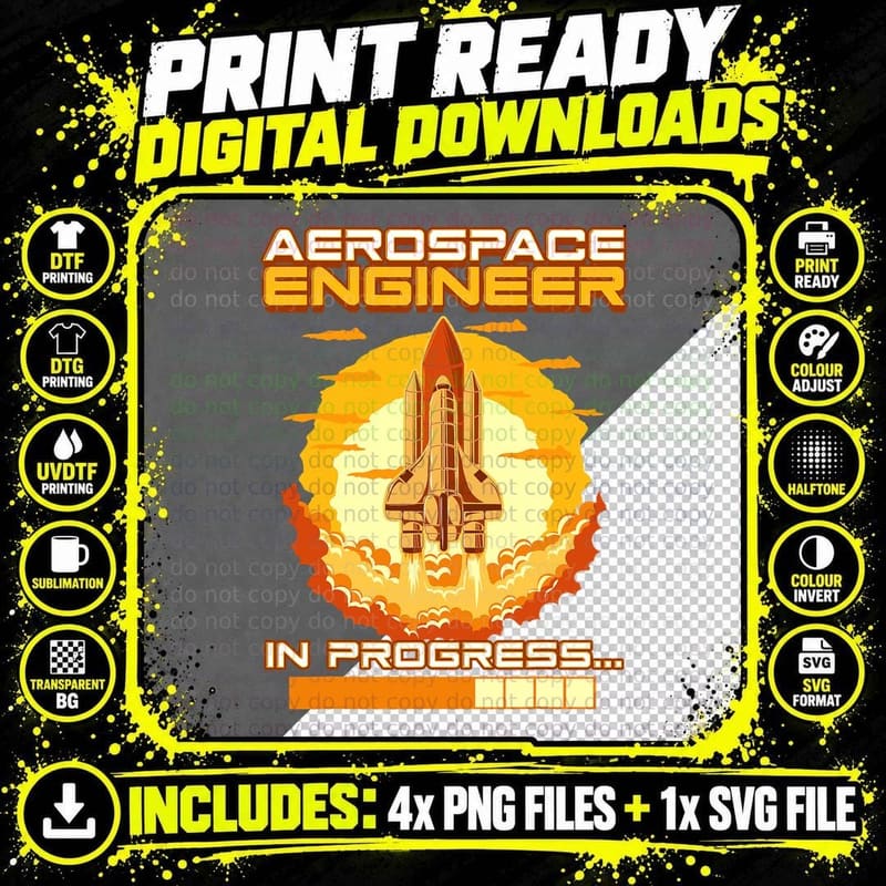 Aerospace Engineer in Progress Spaceship Launch T-Shirt Png SVG Digital Bundle