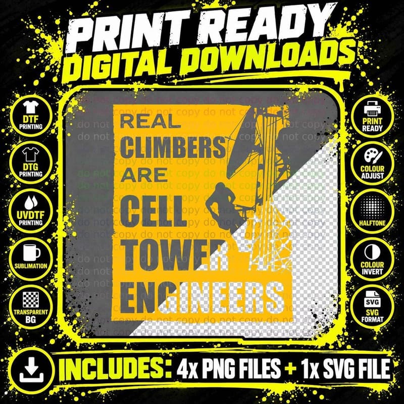 Cell Tower Engineer Technicians Electricians Tower Png SVG Digital Bundle