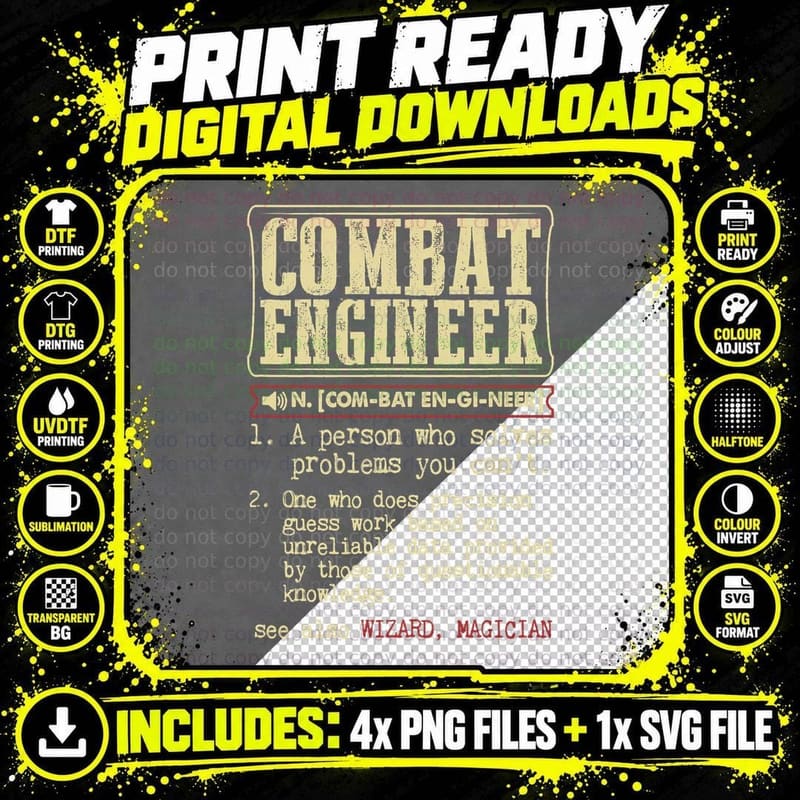 Combat Engineer Dictionary Term T-Shirt Png SVG Digital Bundle